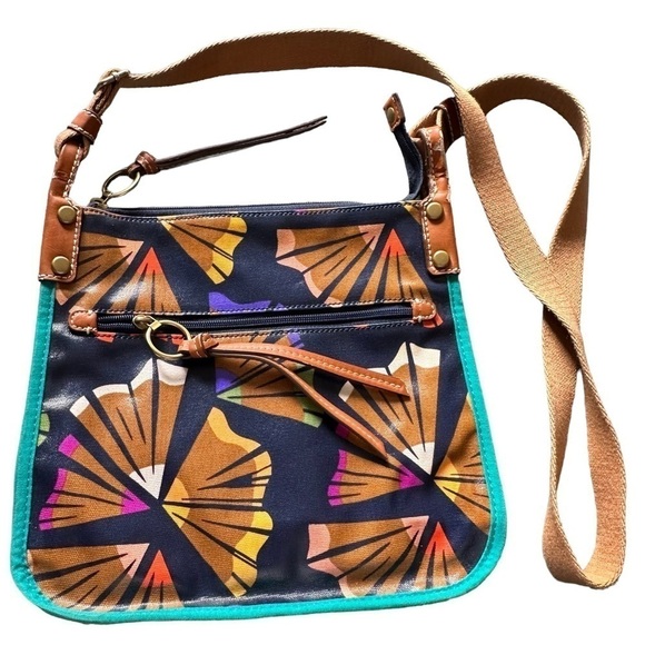 Fossil Key-Per Crossbody Handbag Blue Multi Coated Canvas - Picture 8 of 9